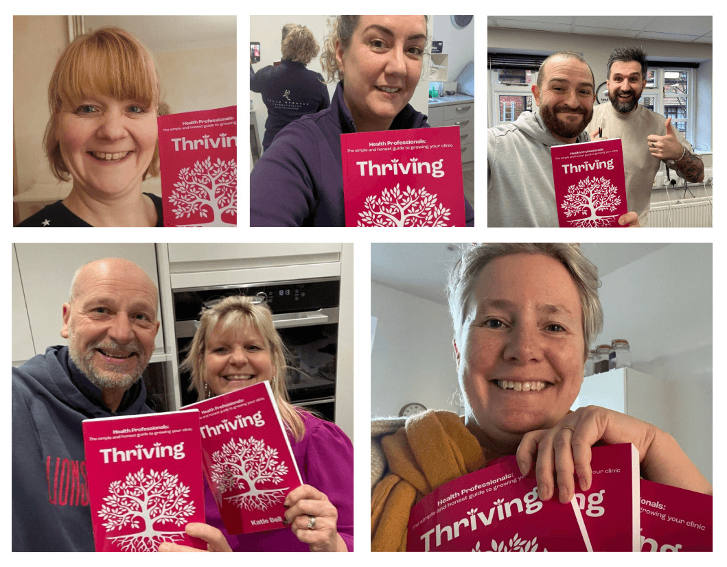 Clinic owners across the UK with their copy of Thriving